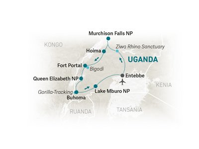 Uganda Familienreise - Reiseroute 2026