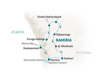 Namibia Familienreise - Namibia for family individuell 14 Tage kompakt - Karte 2023