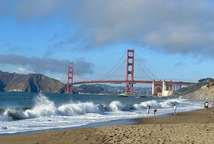 USA Familienreise - USA Westküste for family - San Francisco - Strand und Golden Gate Bridge