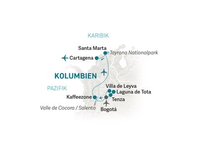 Kolumbien mit Jugendlichen individuell - Reisekarte 2022