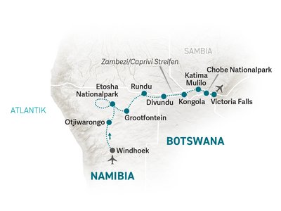 Botswana Familienreise - Botswana Family & Teens - Reisekarte 2024