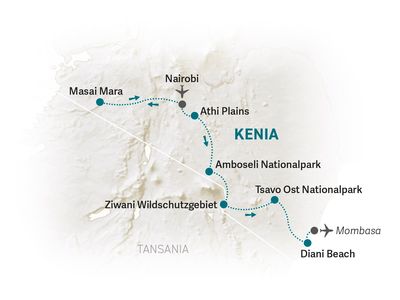 Kenia Familienreise - Kenia for family - Reisekarte 2022