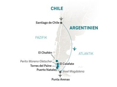Chile und Argentinien mit Jugendlichen individuell - Reisekarte 2022
