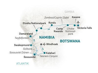 Namibia Familienreise im Mietwagen - Reiseroute 2022