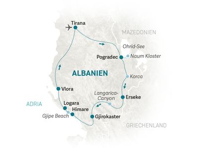 Albanien Familienurlaub - Reisekarte 2022