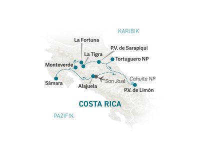 Costa Rica 3 Wochen individuell - Reisekarte 2022