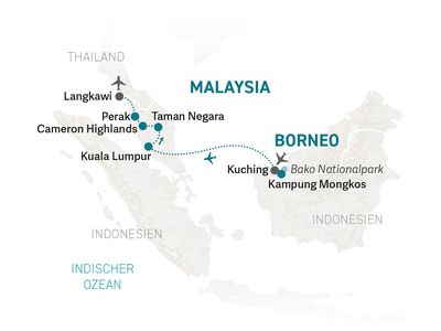 Malaysia und Borneo Family & Teens - Reiseroute 2023