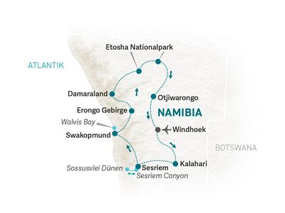 Namibia Familienreise - Namibia for family individuell 17 Tage - Karte 2023