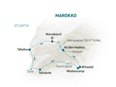Marokko Familienreise - Reisekarte Marokko for family 2025