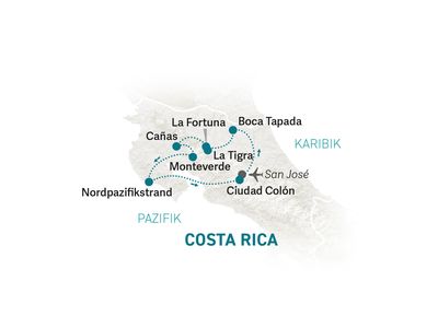 Reiseroute Costa Rica Familienreise - 2022