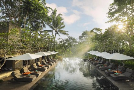 Bali for family deluxe - Familienreise Bali mit Kindern - Maya Ubud Resort - Pool und Palmen