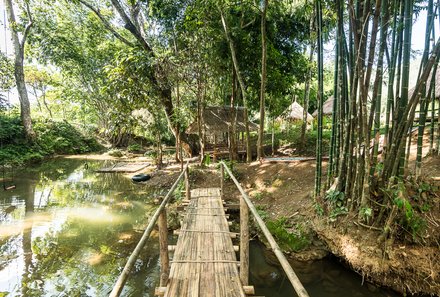 Laos und Vietnam Familienreise - Laos und Vietnam Reise mit Kindern - Kleine Hängebrücke Wanderung