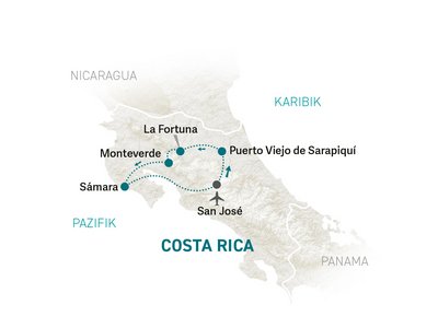Costa Rica for family individuell - Costa Rica zum Bestpreis - Reiseroute 