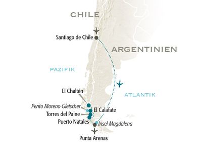 Chile und Argentinien mit Jugendlichen individuell - Reisekarte 2021
