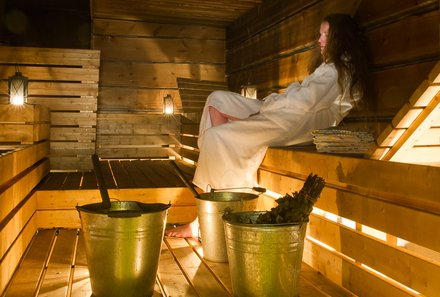 Finnland Familienreise - Finnland for family - Abschiedsabend im Pohjanseita Wilderness Restaurant - Sauna