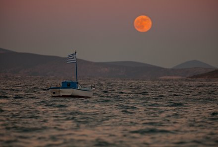 Familienreise Griechenland - Die Highlights Peloponnes mit Kindern - Tolo Beach bei Sonnenuntergang