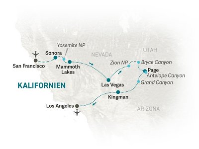 USA Südwestern for family - Reiseroute 2026 - Karte 2026