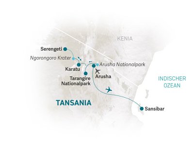 Tansania Familienurlaub - Tansania Family & Teens - Reiseroute 2025
