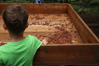 Costa Rica Familienreise - Costa Rica individuell - Junge greift in Kaffeebohnen