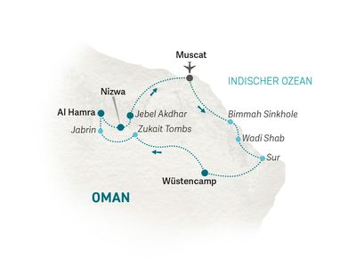Oman mit Jugendlichen - Oman Family & Teens - Reiseroute 2023
