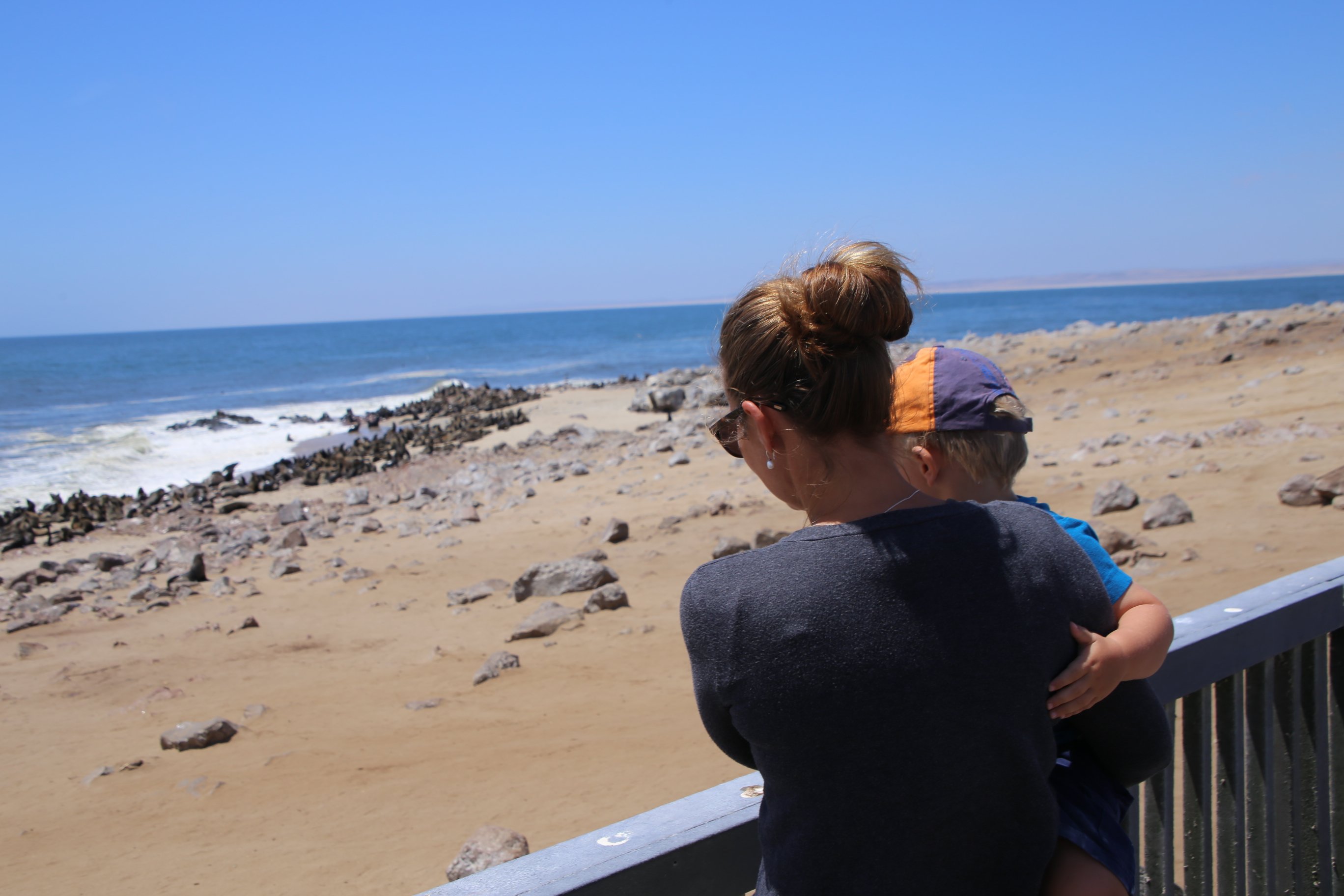 Reisen mit Baby - Fernreise mit Baby - Reise Elternzeit - Mutter mit Baby bei Robben - Namibia