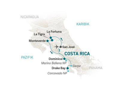 Costa Rica mit Jugendlichen individuell - Reisekarte 2023