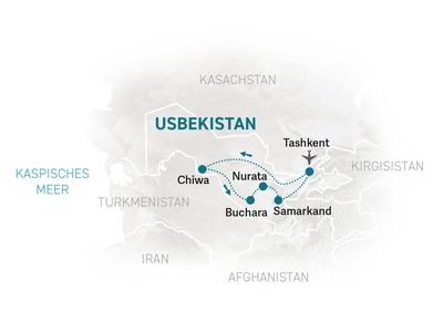 Usbekistan Familienreise - Reisekarte 2022