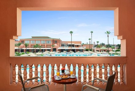 Familienreise Marokko - Marokko for family Deluxe - Hotel Aqua Fun Marrakesch - Balkon mit Ausblick