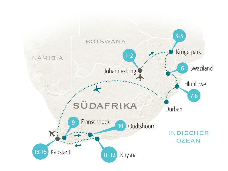 Südafrika mit Kindern - Reiseverlauf