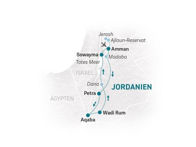 Jordanien for family individuell - Reiseroute 2022