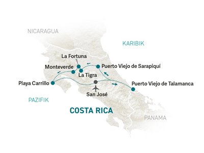 Costa Rica Familienreise - Costa Rica Family & Teens - Reisekarte 2026