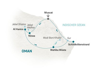 Oman mit Kindern - Oman for family - Reiseroute 2022