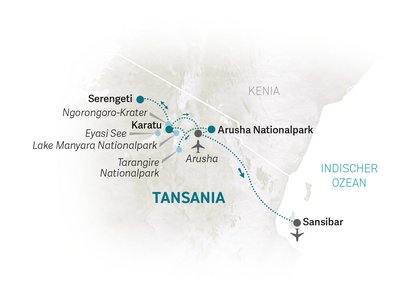 Tansania Familienurlaub - Tansania Family & Teens individuell - Reiseroute 2022