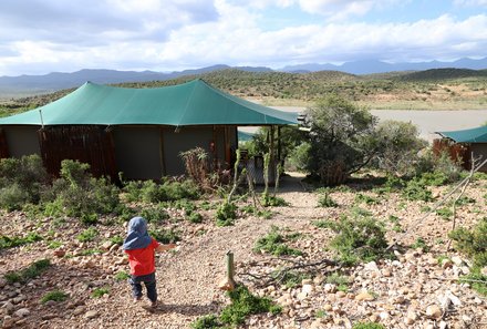 Garden Route Familienreise - Oudtshoorn - Buffelsdrift Game Lodge - Zelte am Wasserloch