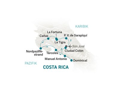 Costa Rica Familienreise - Costa Rica for family individuell Pazifik - Reisekarte 2022