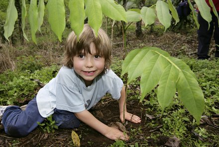 Fernreisen mit Kindern ab wann und wohin - Costa Rica Urlaub mit Kindern - Kind pflanzt Baum