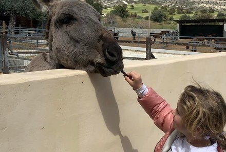 Familienreise Zypern - Zypern for family - Kind füttert einen Esel