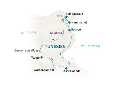 Tunesien Familienreise - Reisekarte Tunesien for family 2026