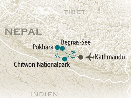 Nepal mit Kindern - Familienreise durch Nepal - Karte der Rundreise