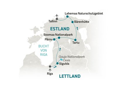 Baltikum Familienreise - Baltikum for family individuell - Reisekarte 2025