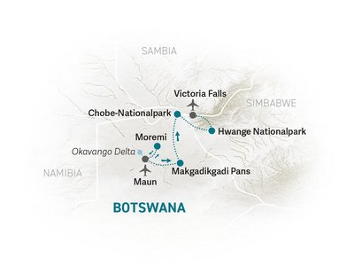 Botswana Familienreise - Botswana Family & Teens - Reisekarte 2022