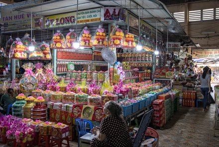 Vietnam for family individuell - Mekong Delta - Vielseitige Stände am Markt