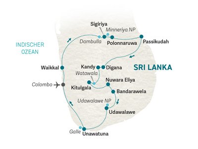 Sri Lanka Familienreise - Sri Lanka Summer Teens - Reiseroute 2024