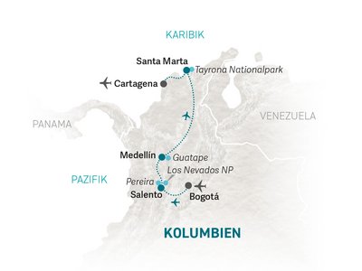 Kolumbien Familienreise - Kolumbien Family & Teens - Reisekarte 2024