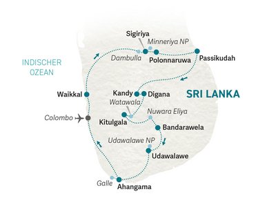 Sri Lanka Familienreise - Sri Lanka Summer Teens - Reiseroute 2022