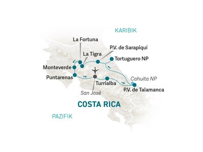 Costa Rica mit Kind individuell - Reiseroute 2023