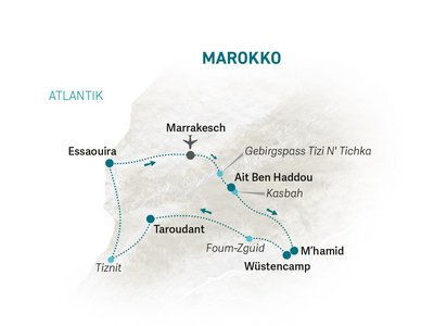 Reiseroute Marokko 2026 - Reisekarte Marokko for family - Marokko Familienreise