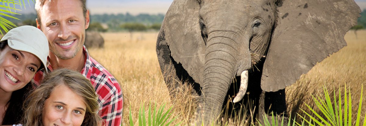 Abenteuerreisen mit Kindern - Familie neben Elefant