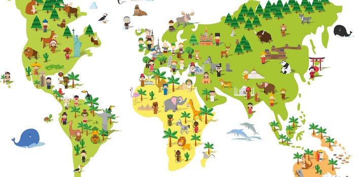 Familienreisen weltweit - Weltkarte für Kinder - Weltkarte mit Bildern